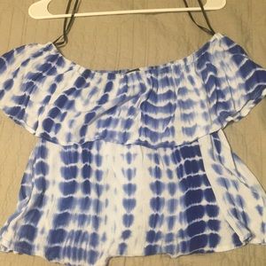 Blue tie dye off the shoulder top